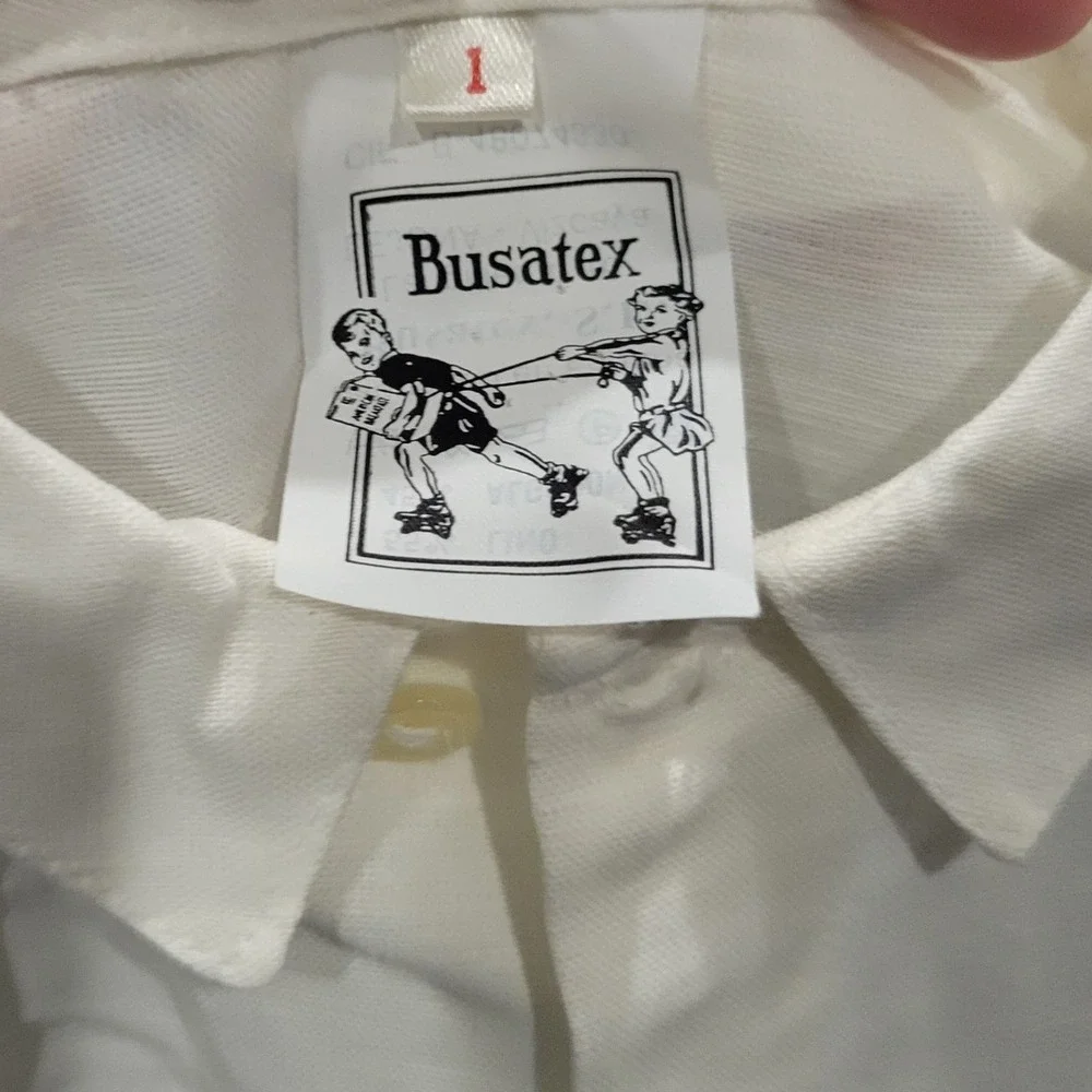 VTG Nonna Busatex Kids 12mo White‎ Linen Blend Top Navy Blue Shorts Jumper C391
